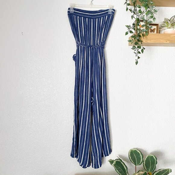 BECOOL Navy Blue Stripe Jumpsuit Sleeveless Size Medium - Picture 2 of 4